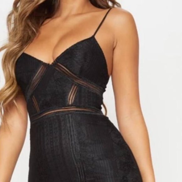 PRETTY LITTLE THING BLACK LACE MIDI DRESS - Picture 1 of 7